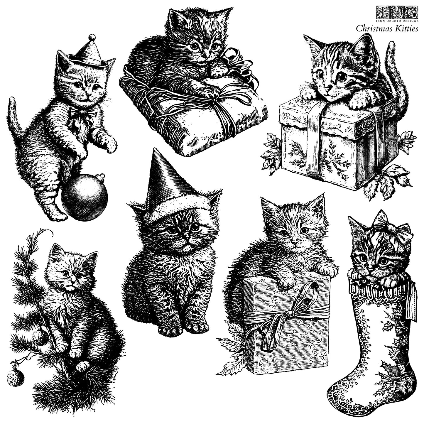 Christmas Kitties Stamp (IOD) Iron Orchid Designs- 12x12