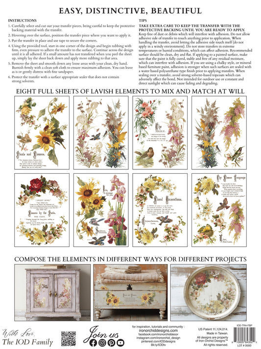 Flowers by the Poets Transfer (IOD) Iron Orchid Designs- 12x16 Pad