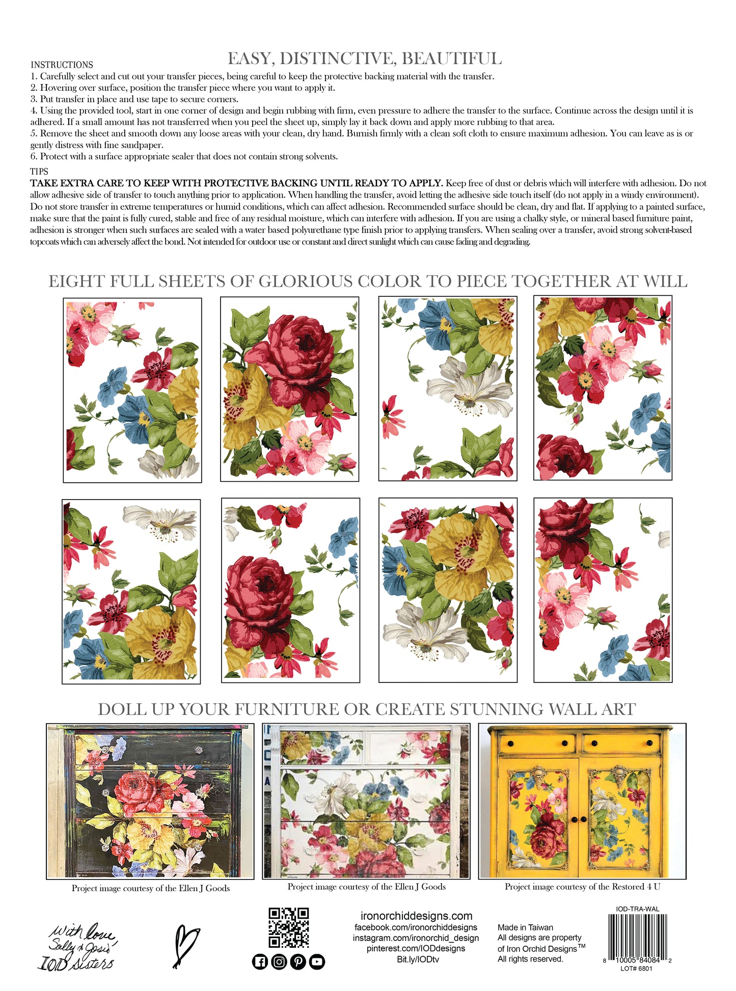 Wall Flower Transfer (IOD) Iron Orchid Designs- 12x16 Pad