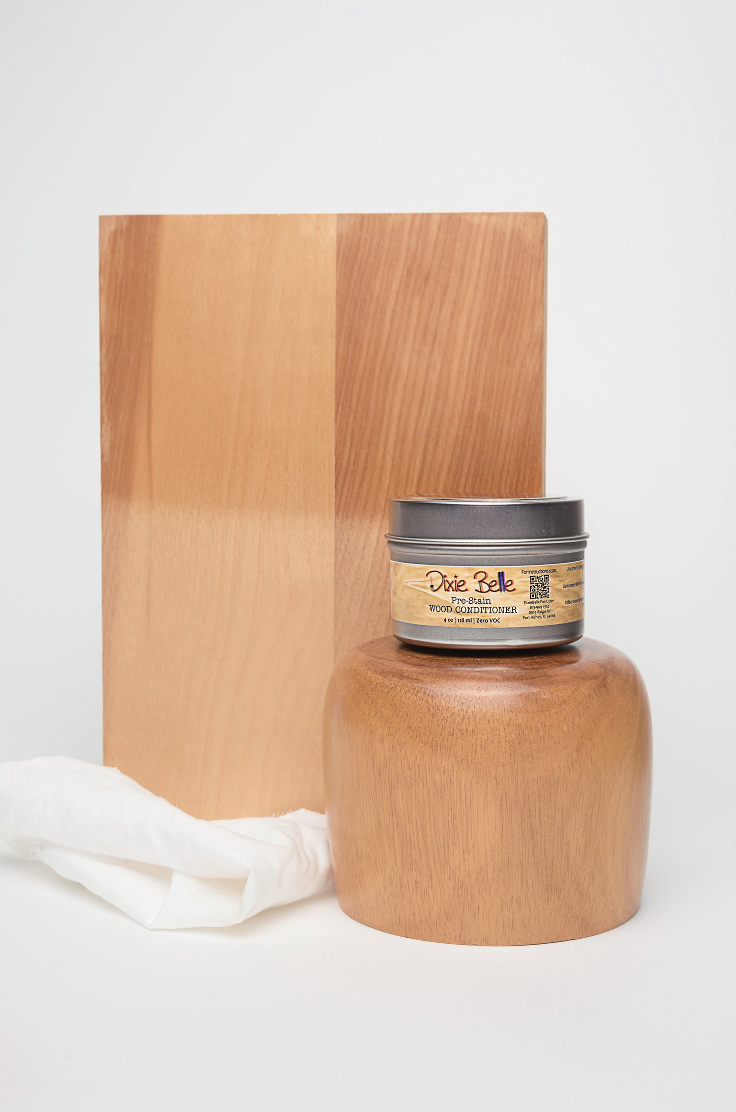 Dixie Belle Pre-Stain Wood Conditioner 4oz open tin showing product texture