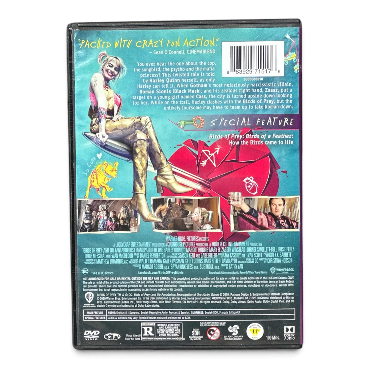 Birds of Prey (2020) DVD case showing movie details and special features
