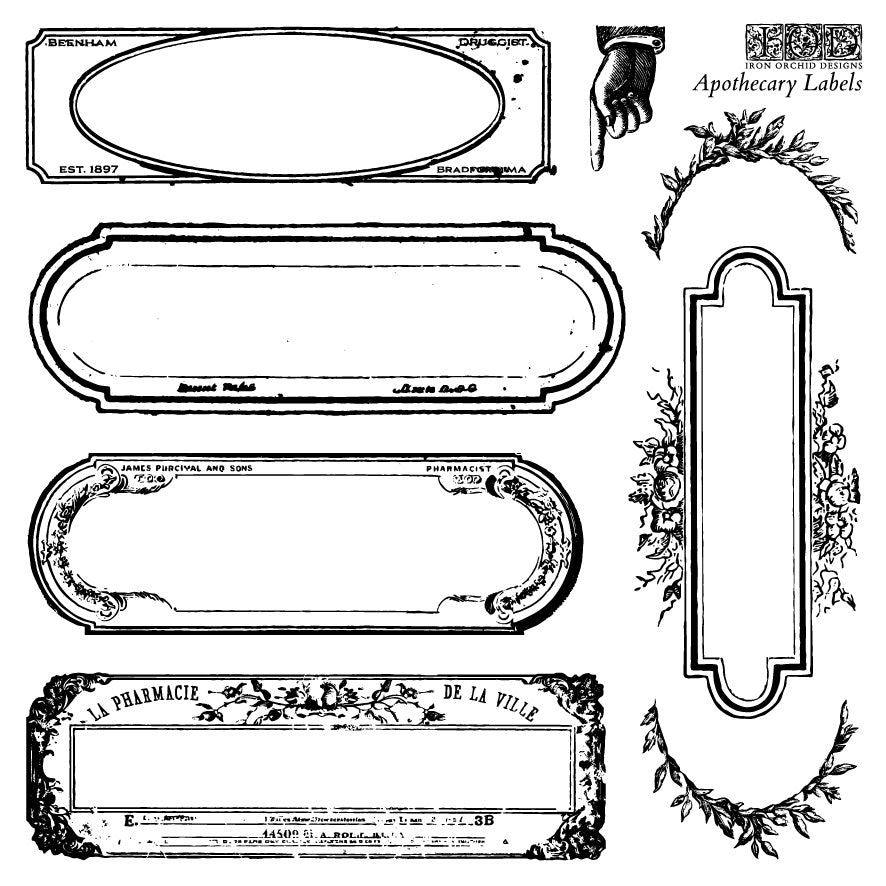 Apothecary Labels Stamp (IOD) Iron Orchid Designs- 6x6