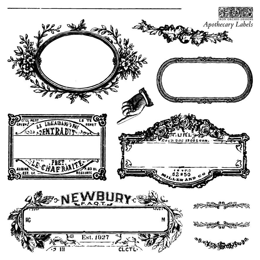 Apothecary Labels Stamp (IOD) Iron Orchid Designs- 6x6