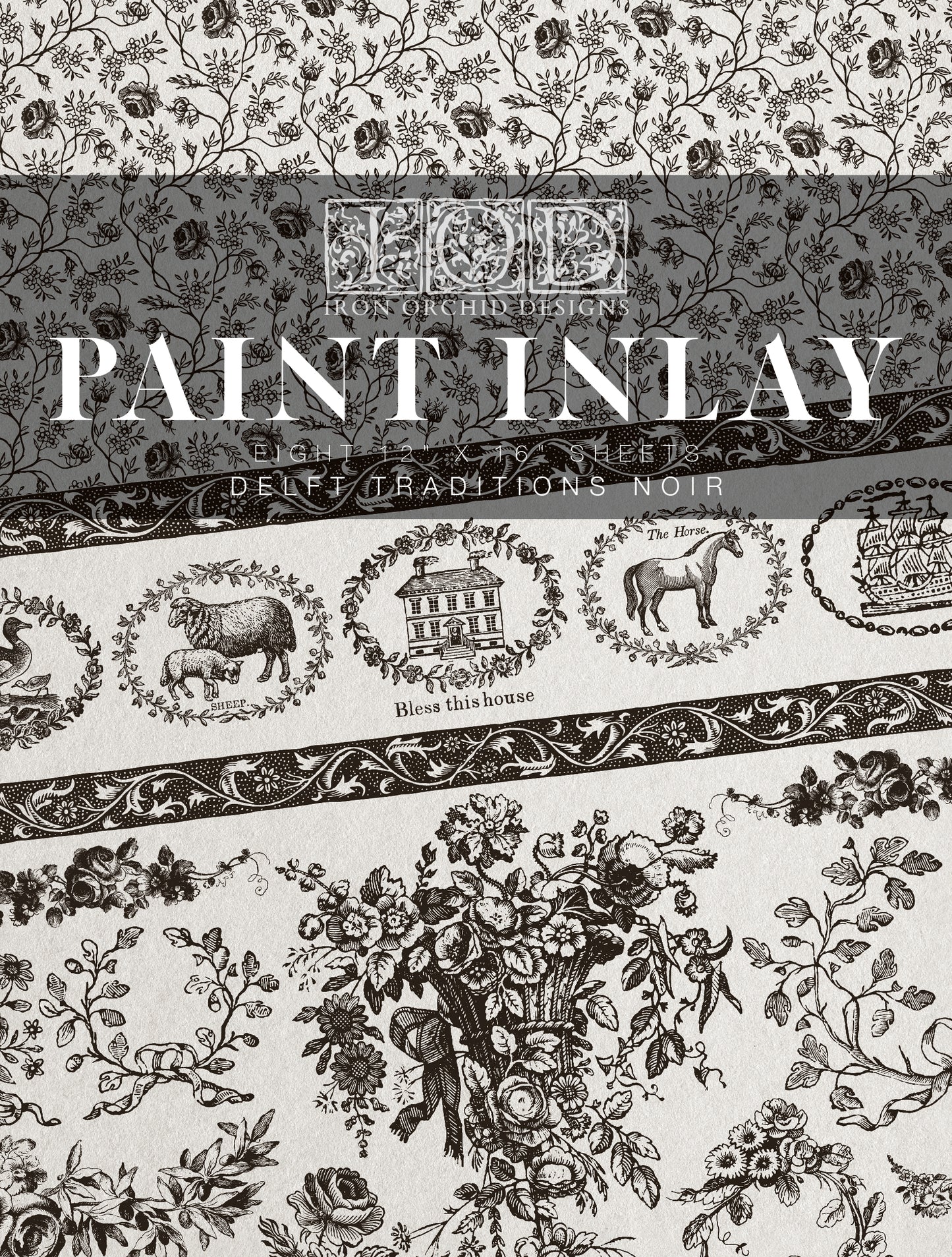 Delft Traditions Noir Paint Inlay (IOD) Iron Orchids Designs- 12×16 Pad