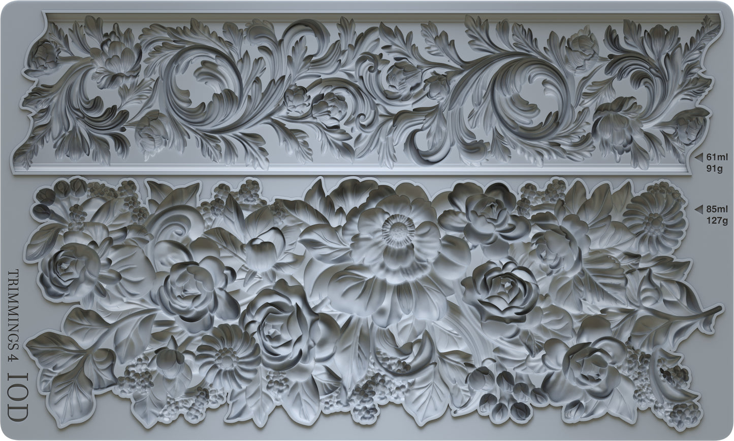 Trimmings 4 IOD Mould – full mould render showing acanthus scroll frieze and floral garland panels