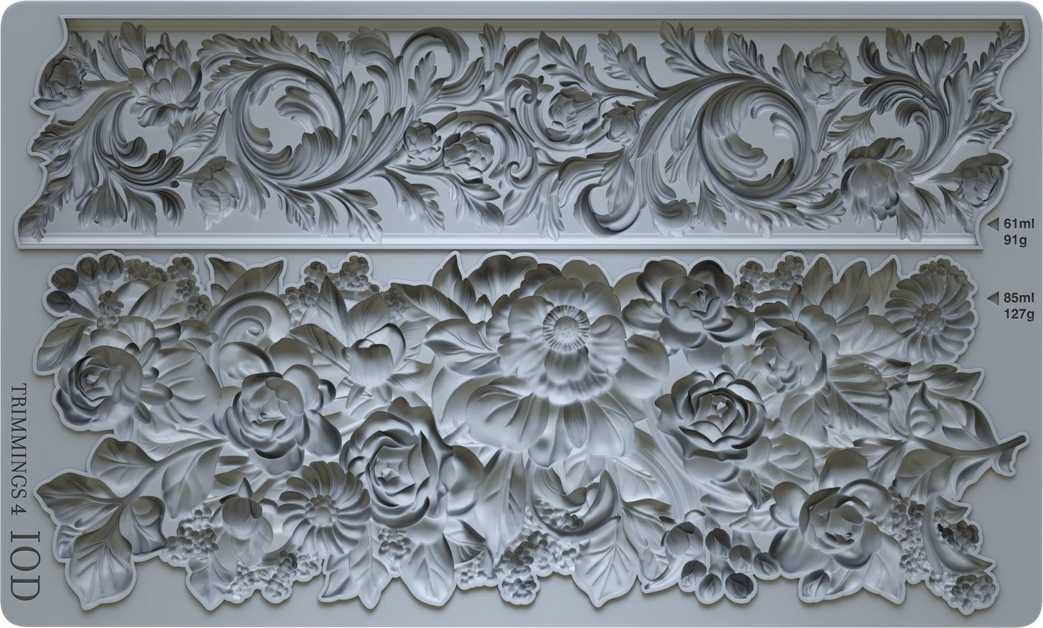 Trimmings 4 IOD Mould – full mould render showing acanthus scroll frieze and floral garland panels