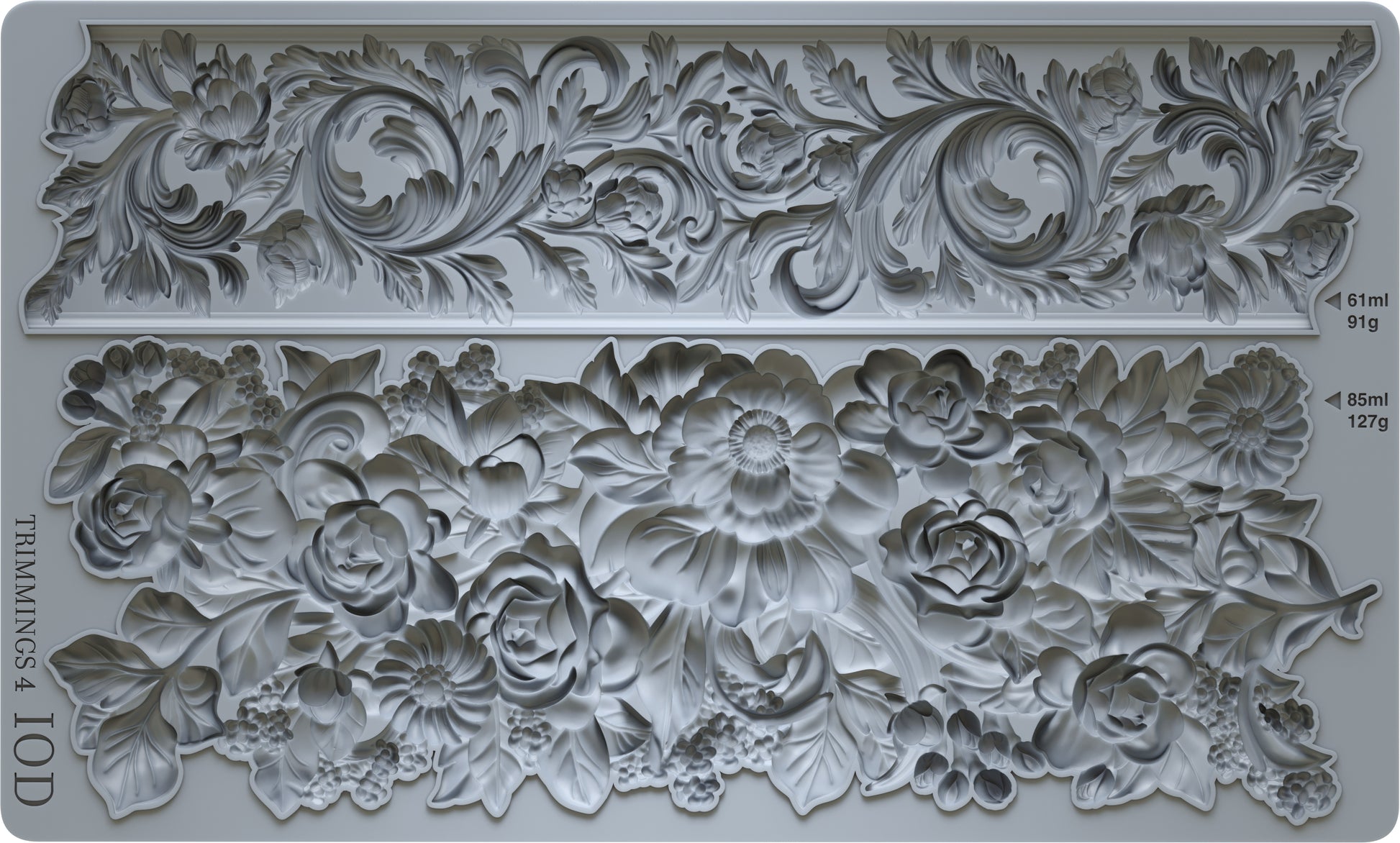 Trimmings 4 IOD Mould – full mould render showing acanthus scroll frieze and floral garland panels