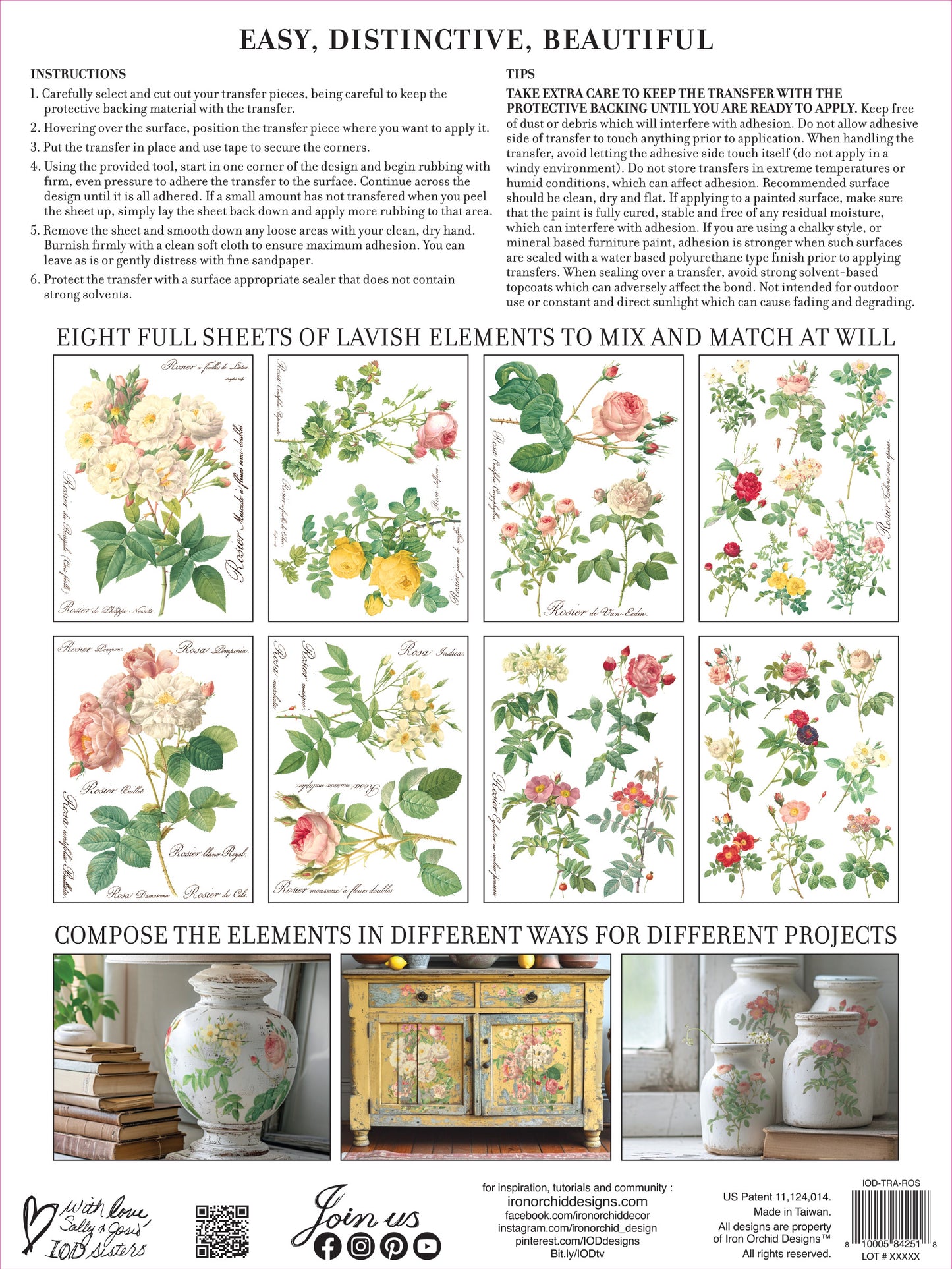 Rose Botanical Transfer (IOD) Iron Orchid Designs- 12x16 Pad