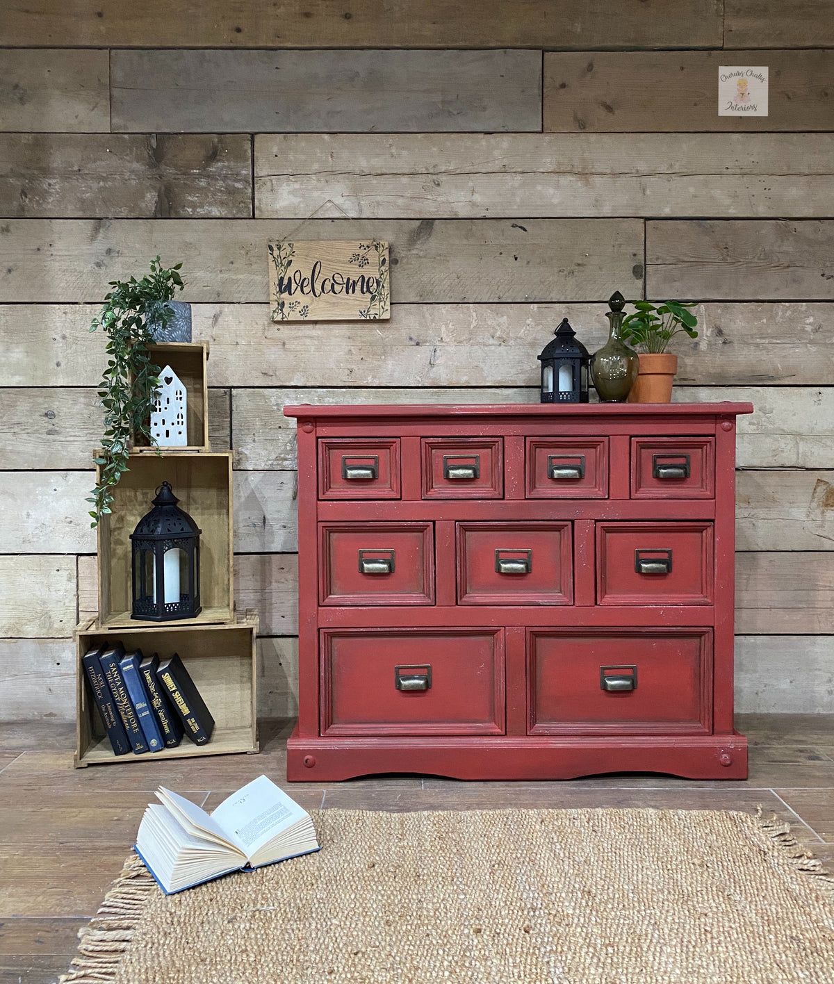 DIY furniture makeover using Dixie Belle red chalk paint AnnFurniture Cherub Chalk Furniture