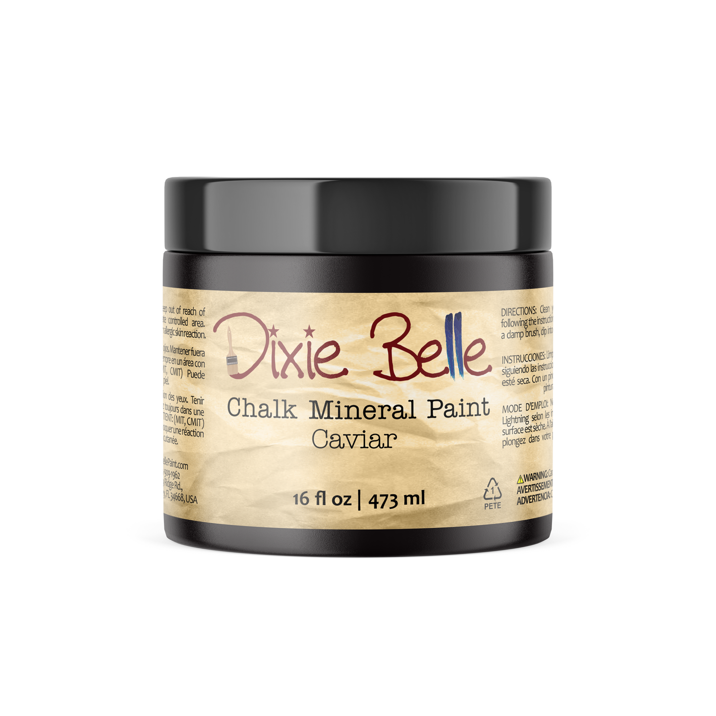 Dixie Belle Caviar Chalk Mineral Paint in rich black furniture paint for DIY makeovers and home décor projects 16oz
