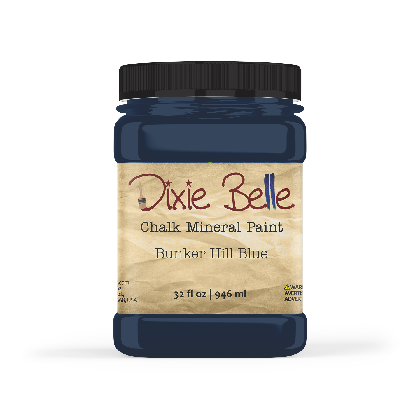 Dixie Belle Bunker Hill Blue Chalk Mineral Paint in a rich blue shade for furniture and home décor 32oz