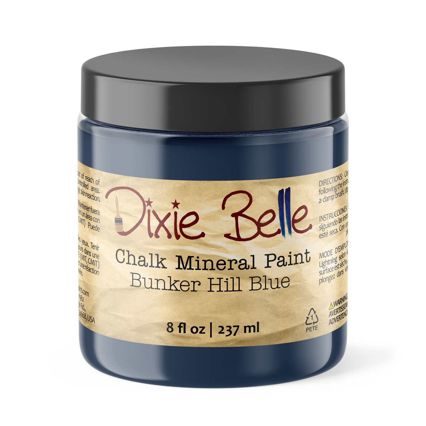 Dixie Belle Bunker Hill Blue Chalk Mineral Paint in a rich blue shade for furniture and home décor 8oz