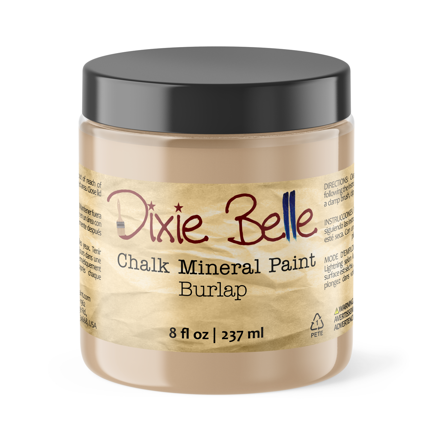 Dixie Belle Burlap Chalk Mineral Paint in a warm neutral beige shade for furniture makeovers and DIY painting projects 8oz