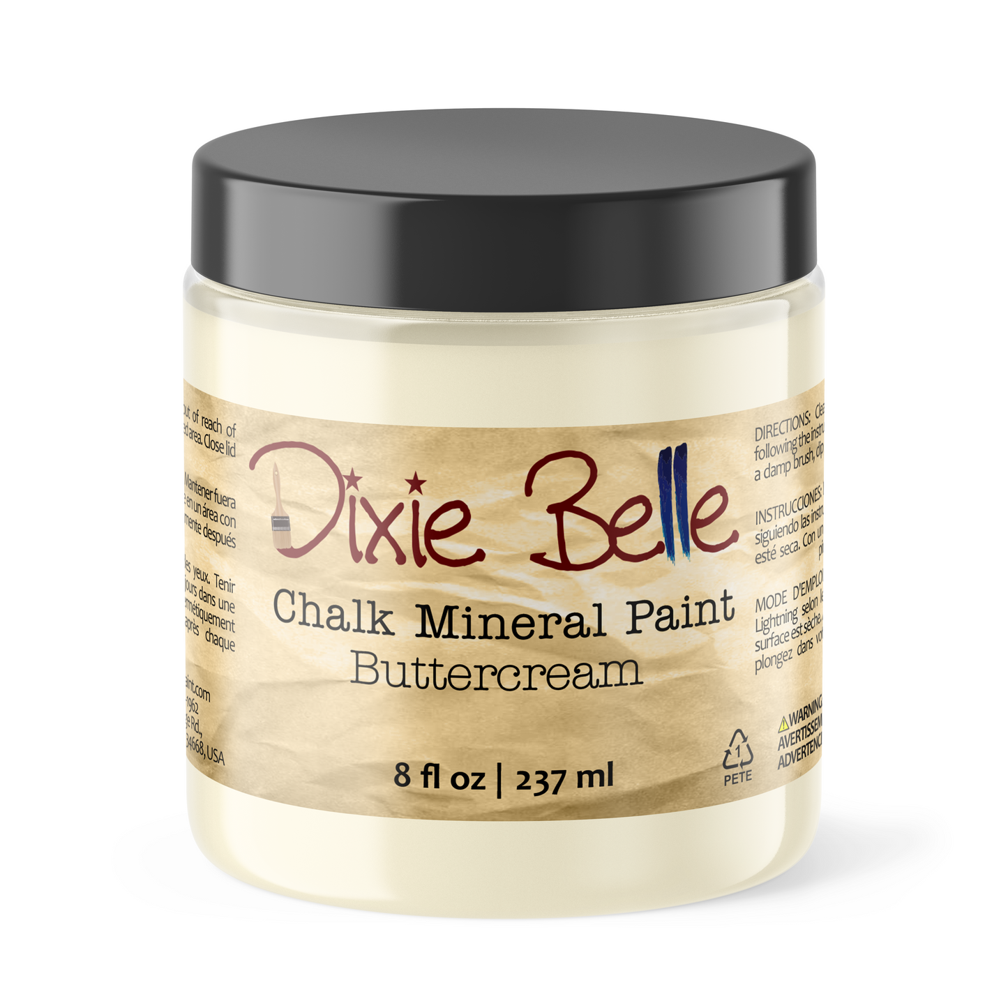 Dixie Belle Buttercream Chalk Mineral Paint in a soft creamy yellow shade for furniture makeovers and DIY painting projects 8oz