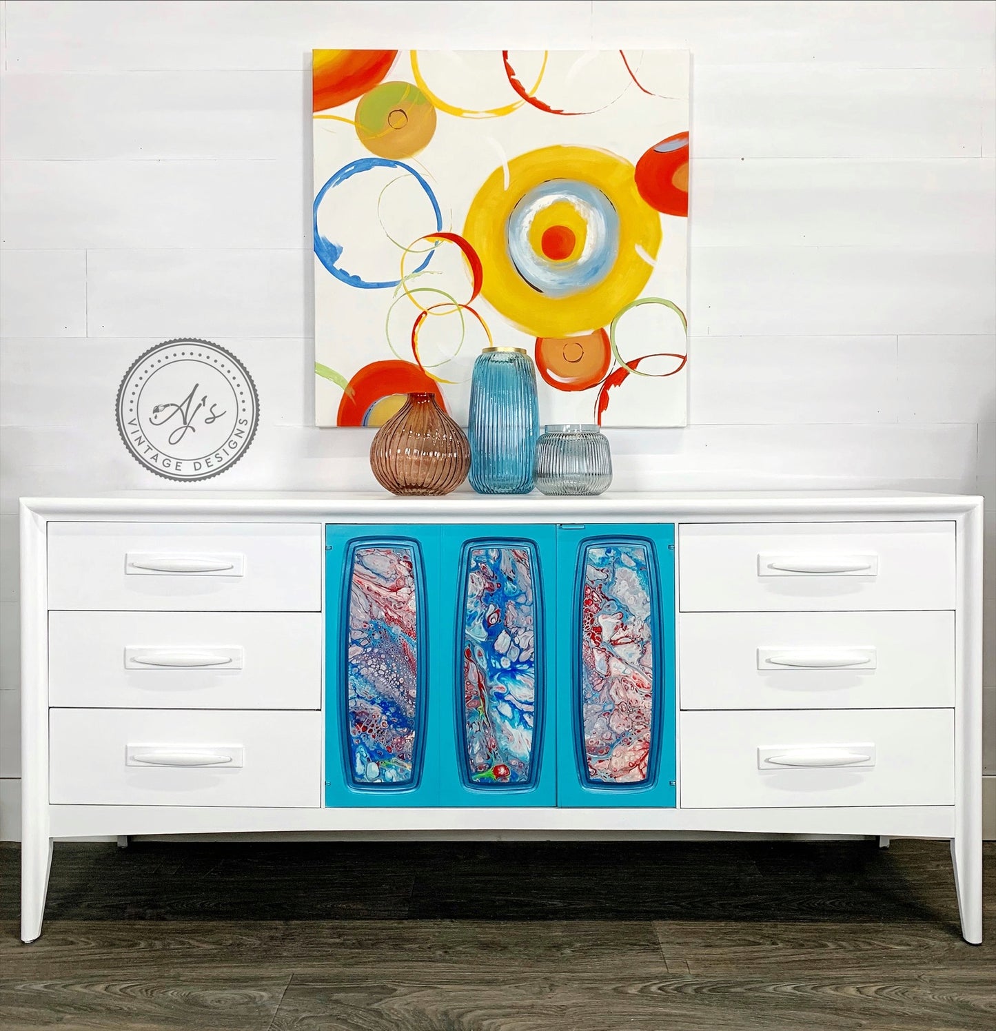Vintage dresser painted with Dixie Belle Cotton Chalk Mineral Paint AJs Vintage Designs for a classic white furniture makeover