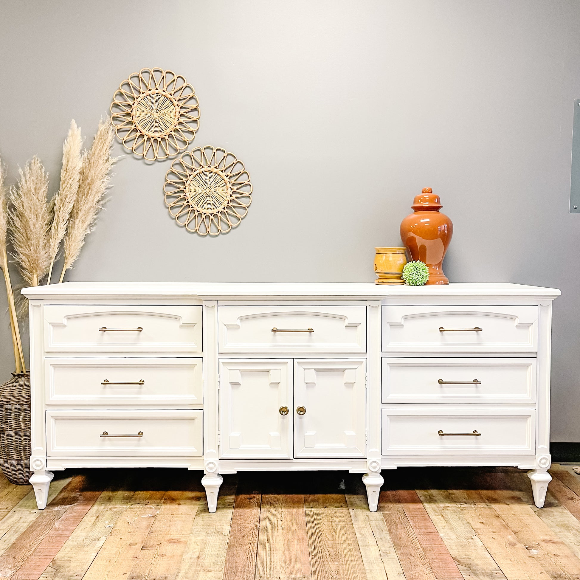 Vintage dresser painted with Dixie Belle Cotton Chalk Mineral Paint for a classic white furniture makeover