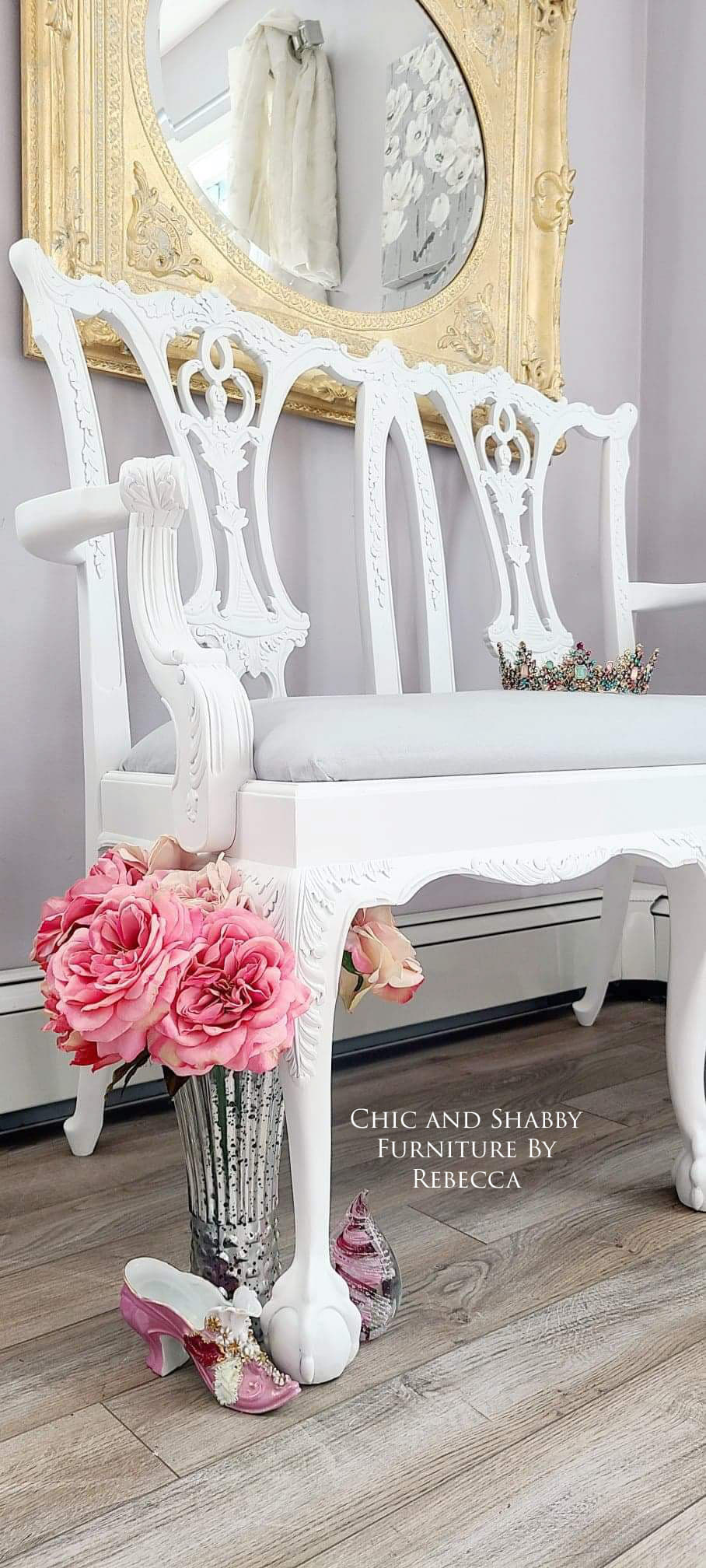 Vintage Bench painted with Dixie Belle Cotton Chalk Mineral Paint for a classic white furniture makeover