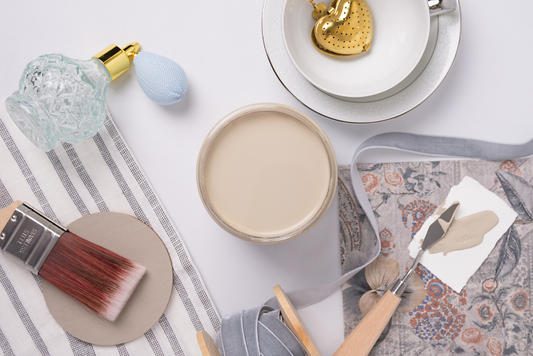 French Villa Dixie Belle Silk All-In-One Mineral Paint in warm creamy linen beige
