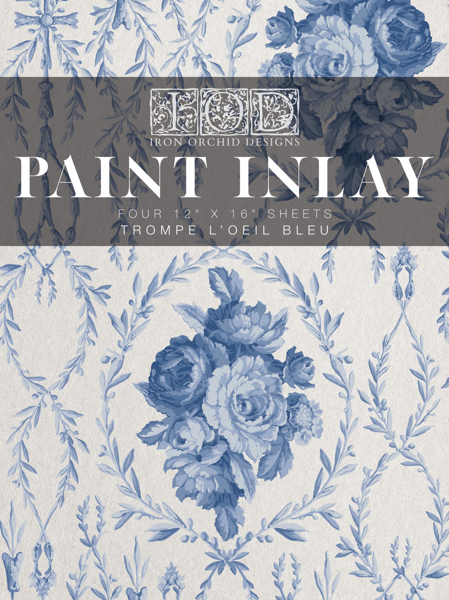Trompe l'Oeil Bleu Paint Inlay (IOD) Iron Orchid Designs- 12x16 Pad