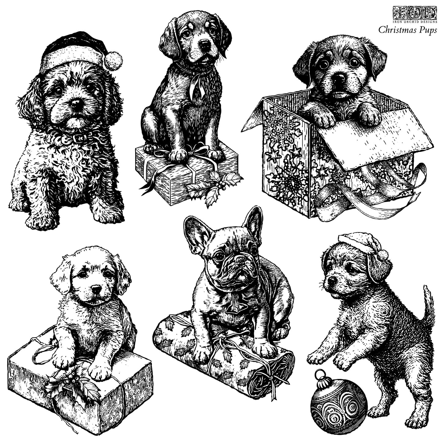 Christmas Pups Stamp (IOD) Iron Orchid Designs- 12x12