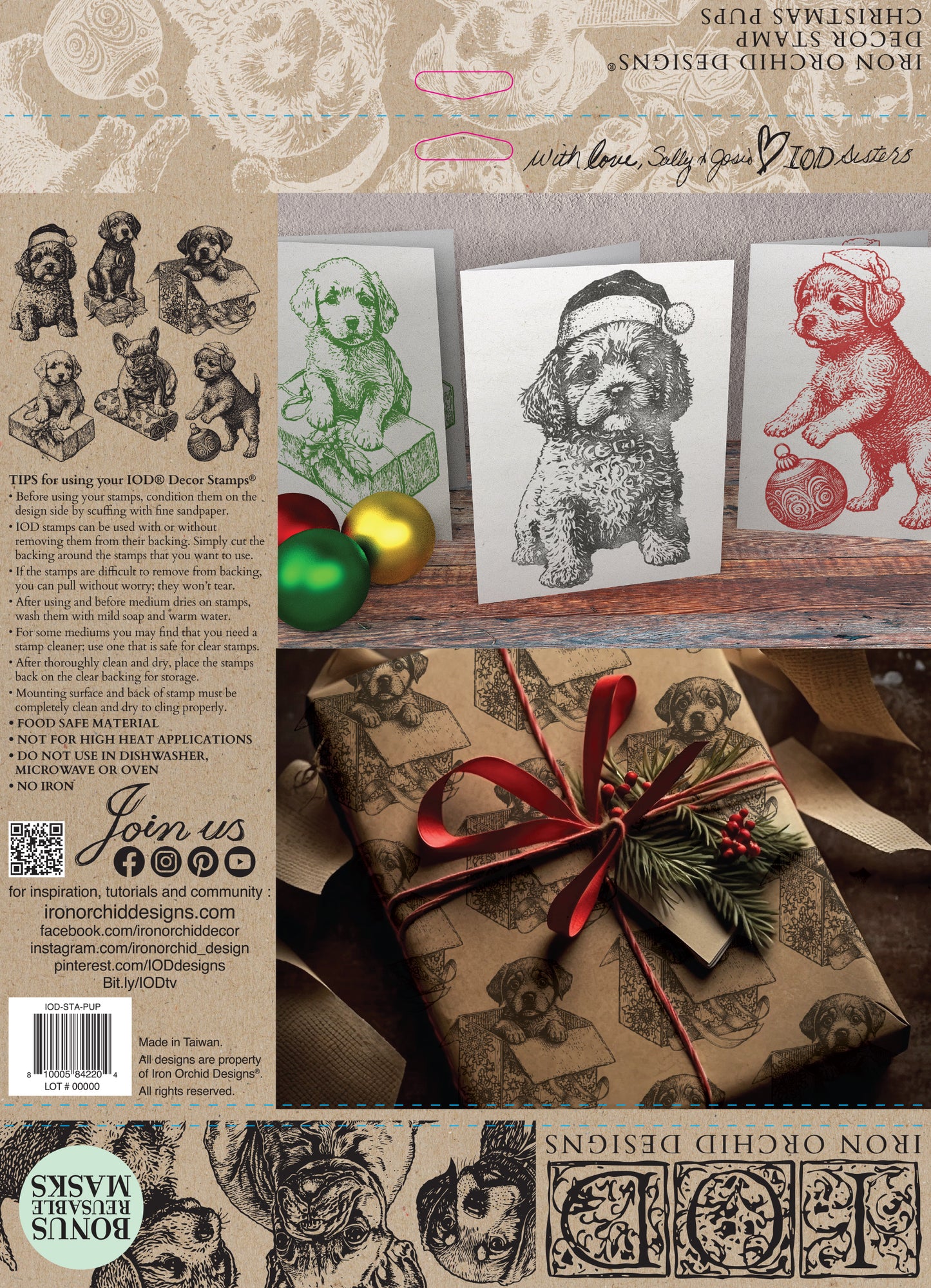 Christmas Pups Stamp (IOD) Iron Orchid Designs- 12x12