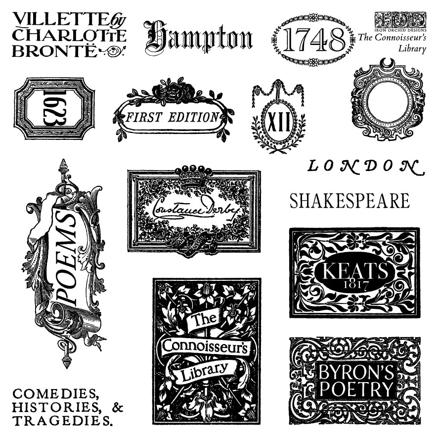 The Connoisseur's Library Labels Stamp (IOD) Iron Orchid Designs- 6x6