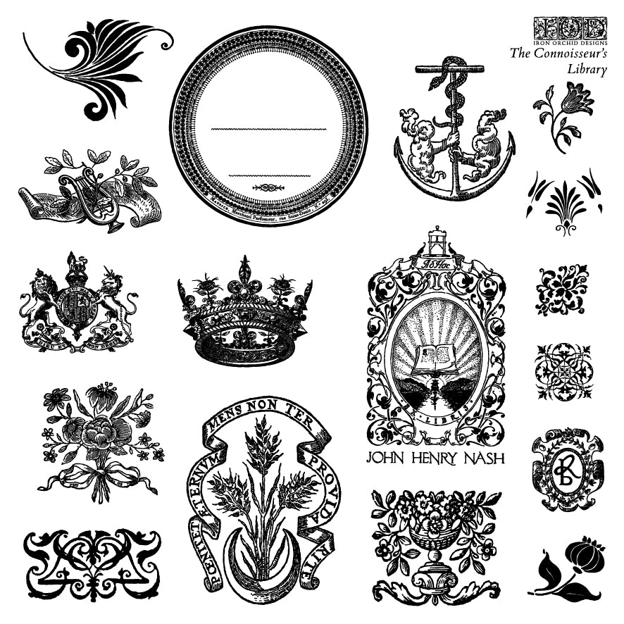 The Connoisseur's Library Labels Stamp (IOD) Iron Orchid Designs- 6x6