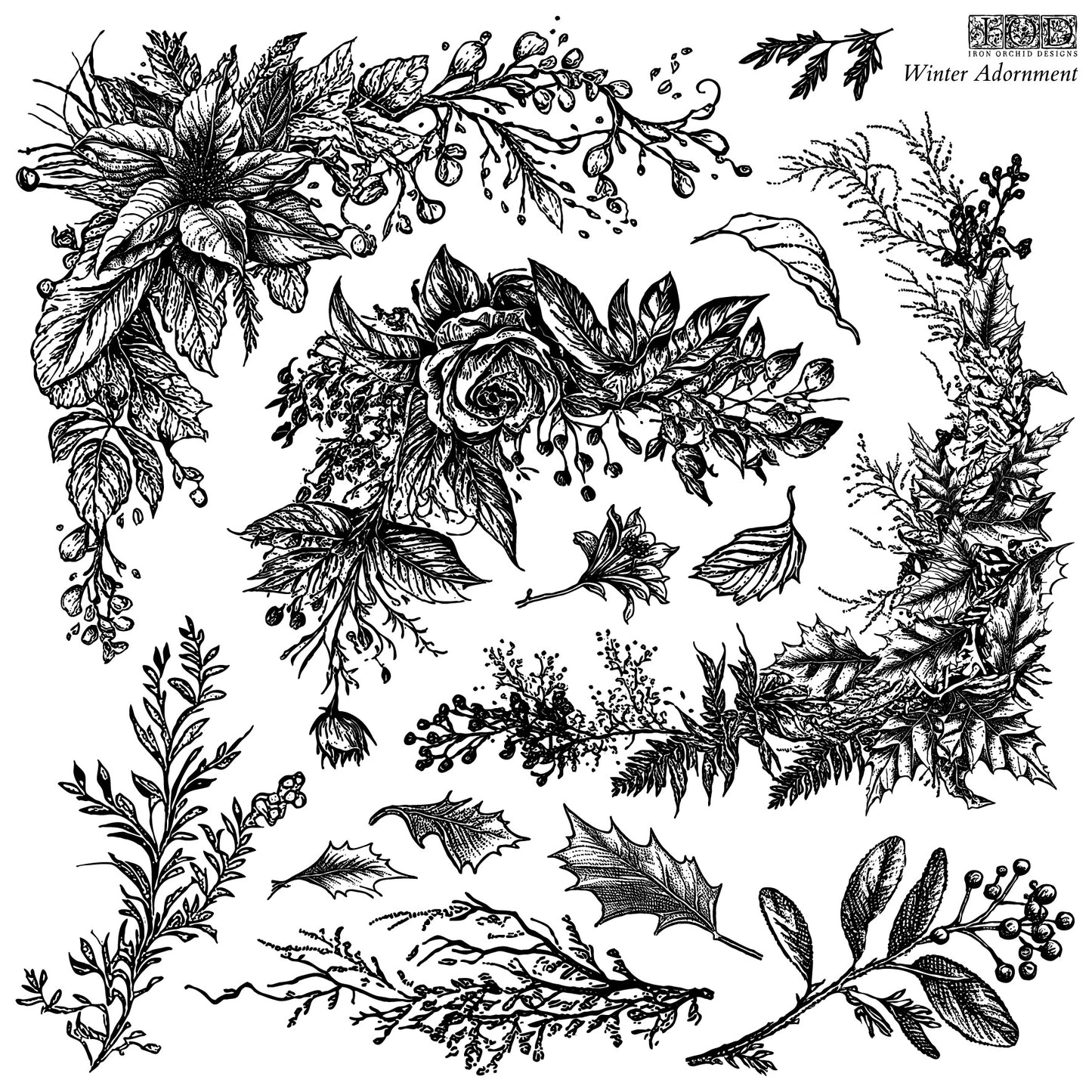 Winter Adornment Stamp (IOD) Iron Orchid Designs- 12x12