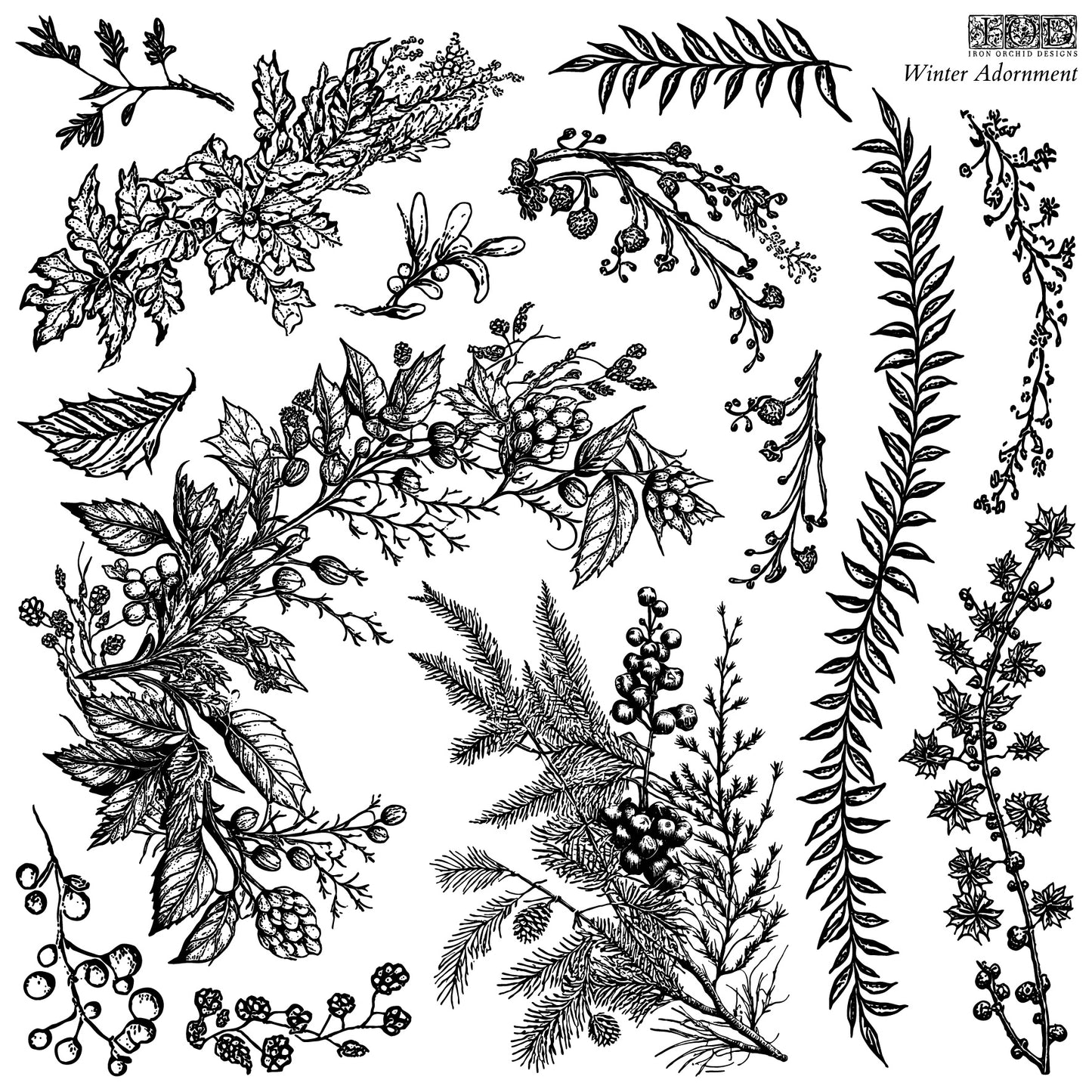 Winter Adornment Stamp (IOD) Iron Orchid Designs- 12x12