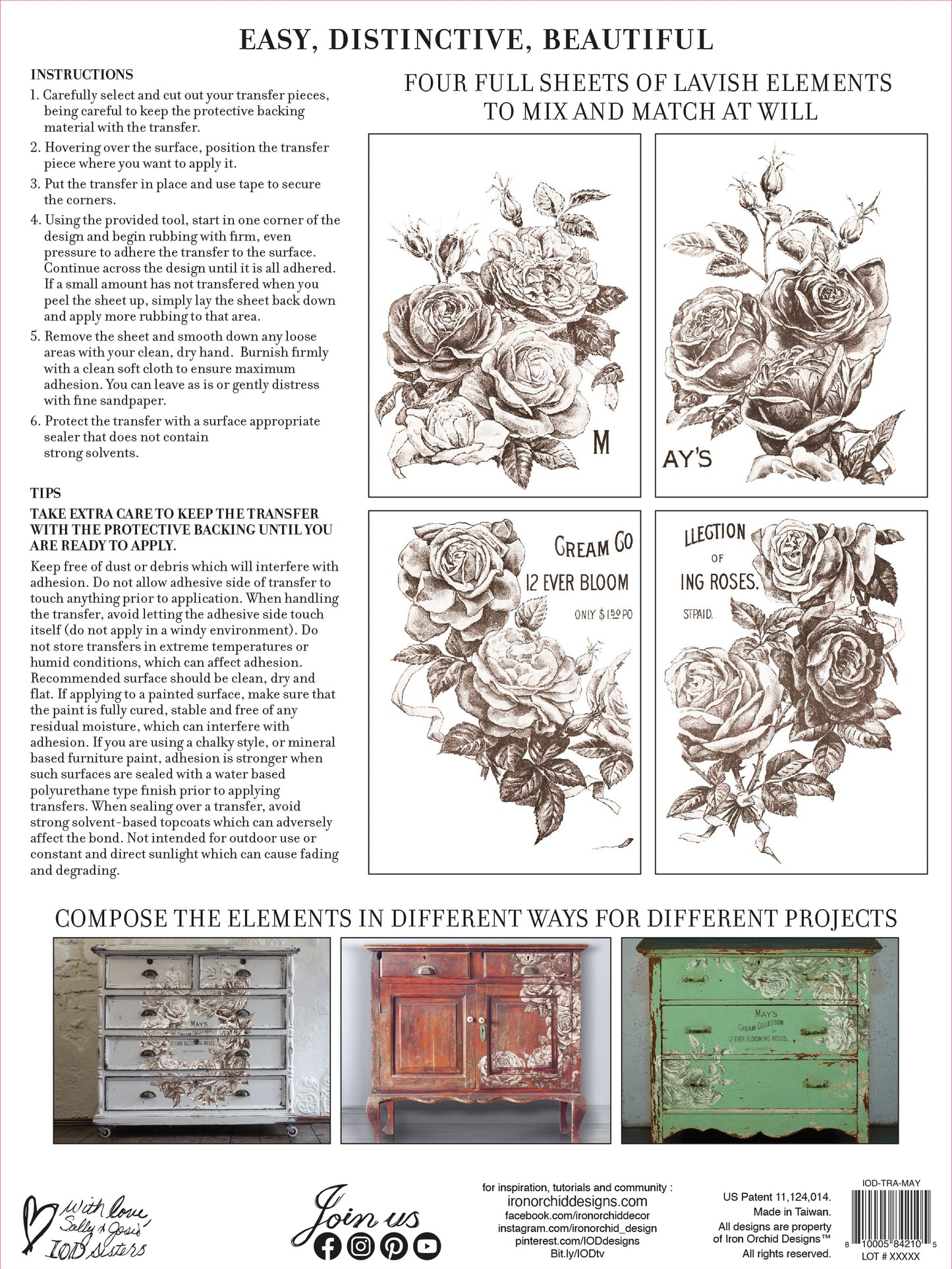 May's Roses Transfer (IOD) Iron Orchid Designs- 12x16 Pad