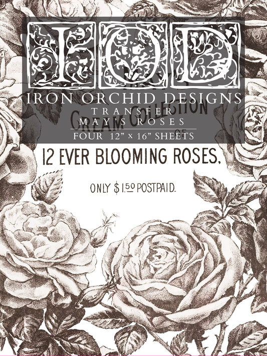 May's Roses Transfer (IOD) Iron Orchid Designs- 12x16 Pad