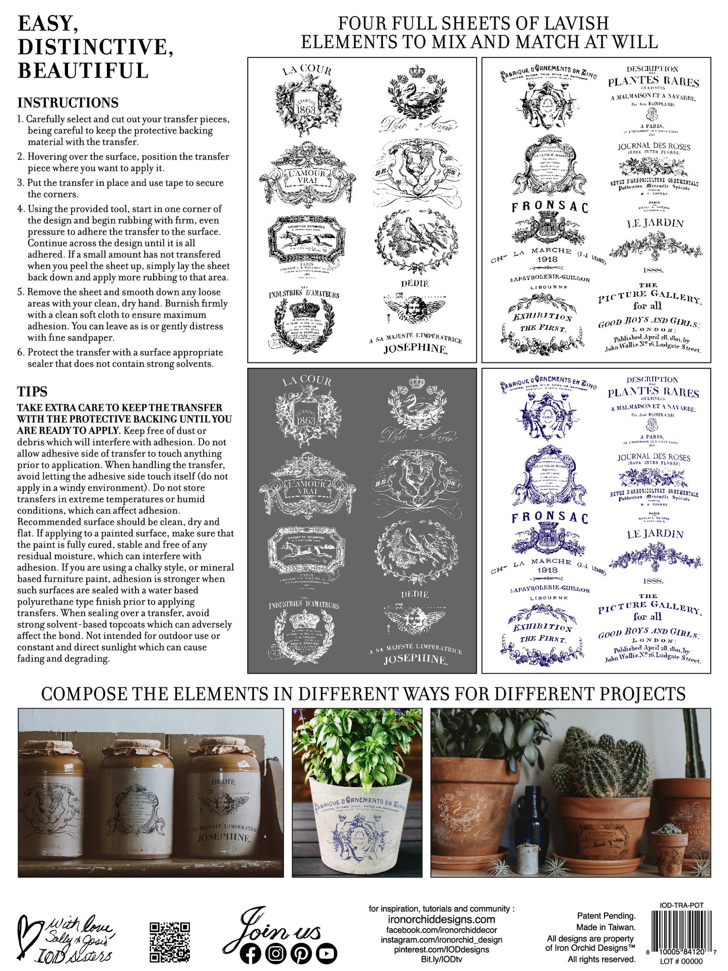 Traditional Pots Transfer (IOD) Iron Orchid Designs- 12x16 Pad