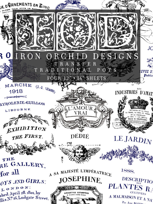 Traditional Pots Transfer (IOD) Iron Orchid Designs- 12x16 Pad
