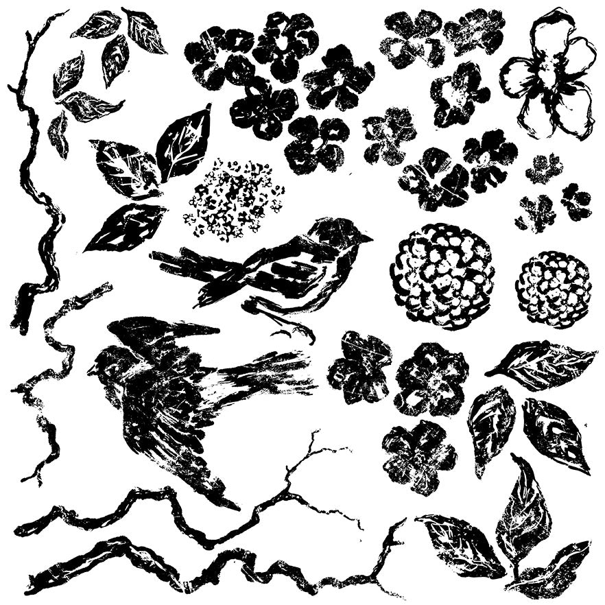 Birds, Branches & Blossoms Decor Stamp (IOD) Iron Orchid Designs- 12x12