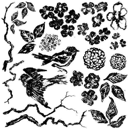 Birds, Branches & Blossoms Decor Stamp (IOD) Iron Orchid Designs- 12x12