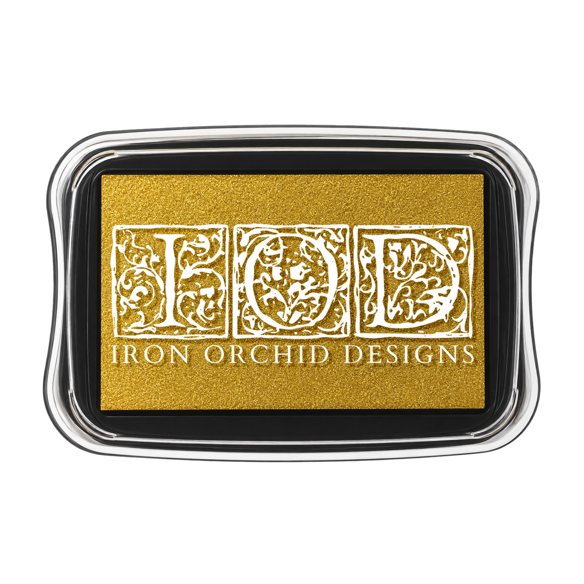 IOD Gold Shimmer Ink Pad by Iron Orchid Designs — top-down view showing gold shimmer pad surface