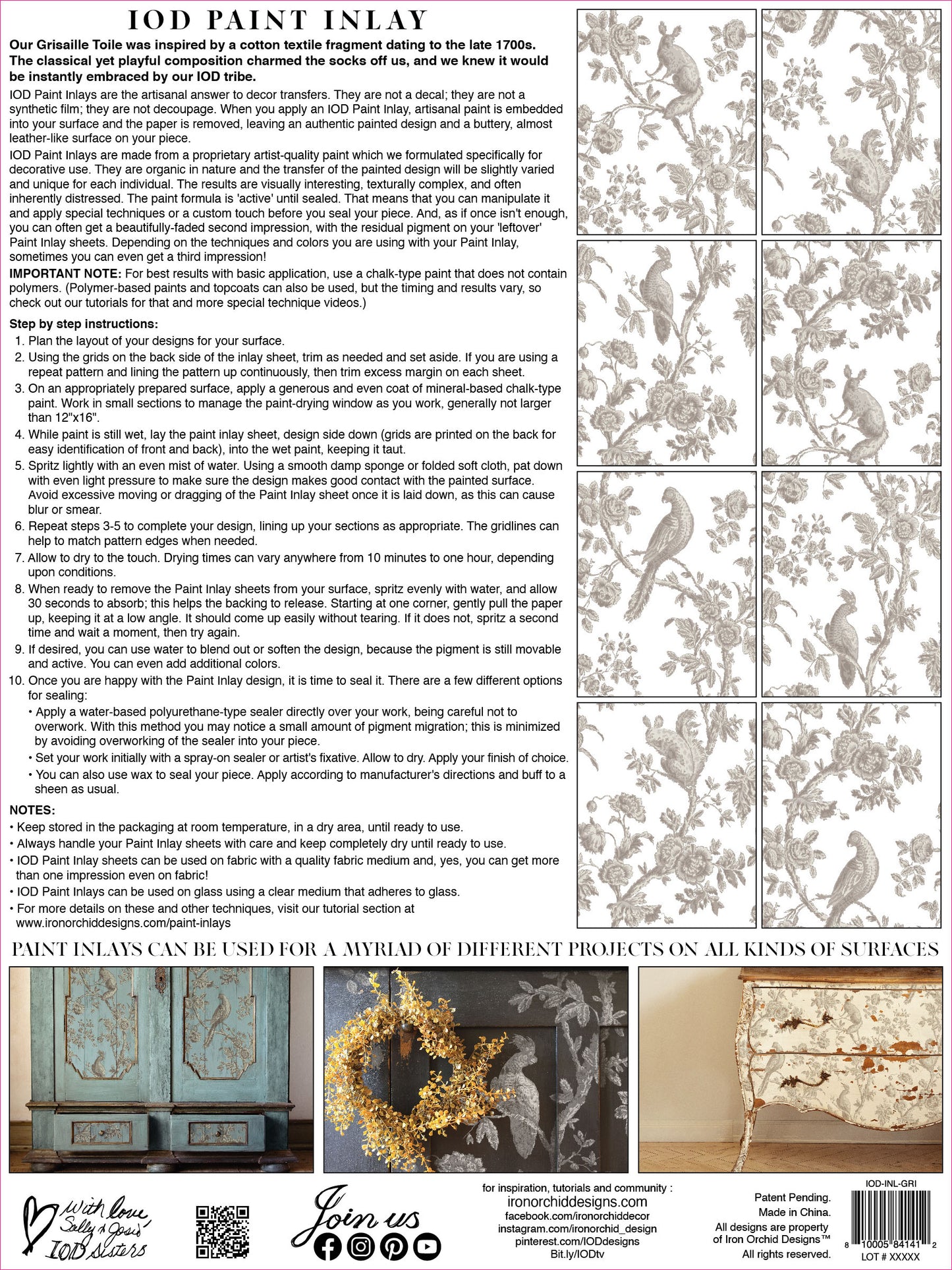 Grisaille Toile Paint Inlay (IOD) Iron Orchid Designs– 12×16 Pad