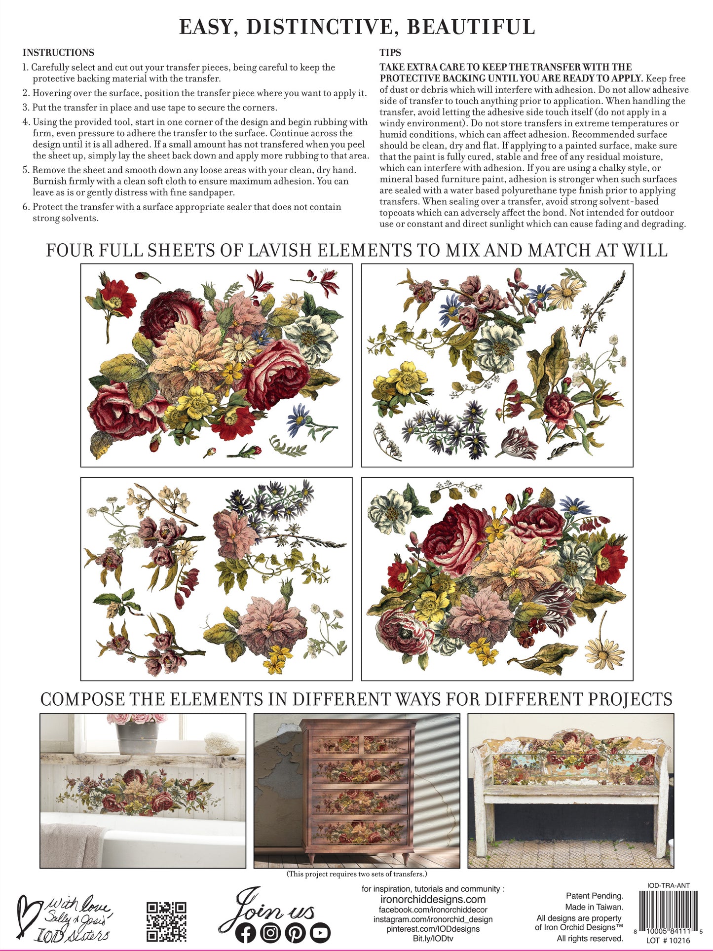 IOD Iron Orchid Designs Floral Anthology Transfer Vintage floral IOD transfer for painted furniture and DIY home décor
