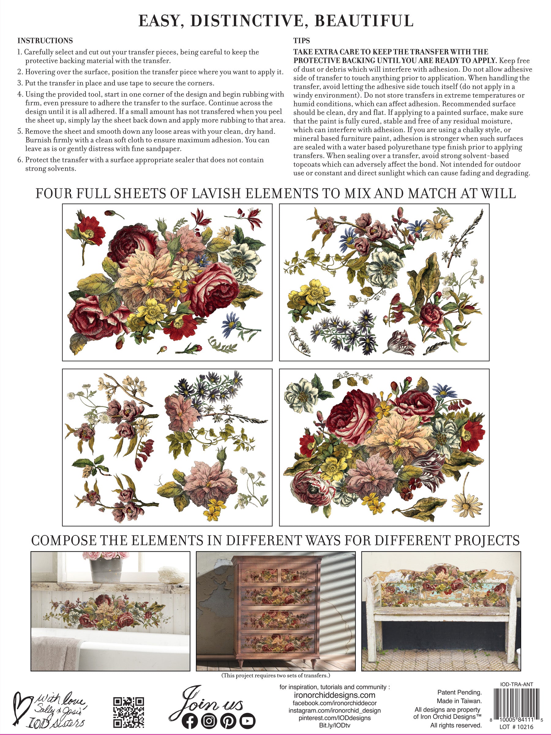 IOD Iron Orchid Designs Floral Anthology Transfer Vintage floral IOD transfer for painted furniture and DIY home décor