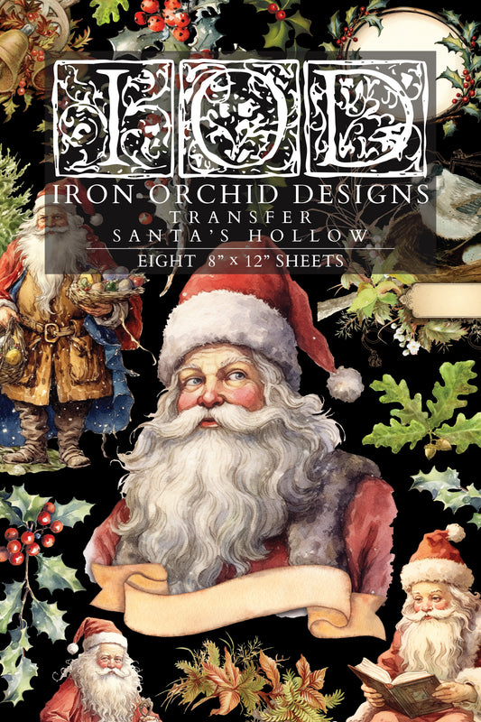 IOD Santa's Hollow Transfer, Iron Orchid Designs, Christmas furniture transfer, vintage Christmas décor, furniture makeover, and holiday DIY projects