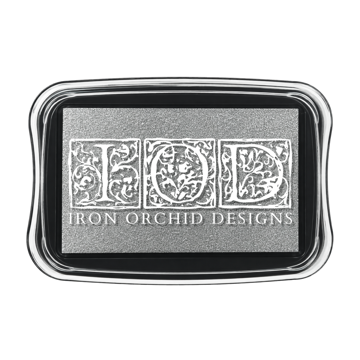IOD Silver Sparkle Ink Pad by Iron Orchid Designs — top-down view showing silver sparkle pad surface