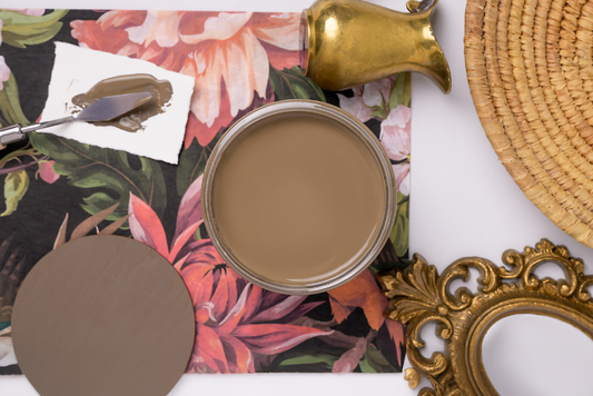 Truffle Dixie Belle Silk All-In-One Mineral Paint in warm medium brown with taupe undertones