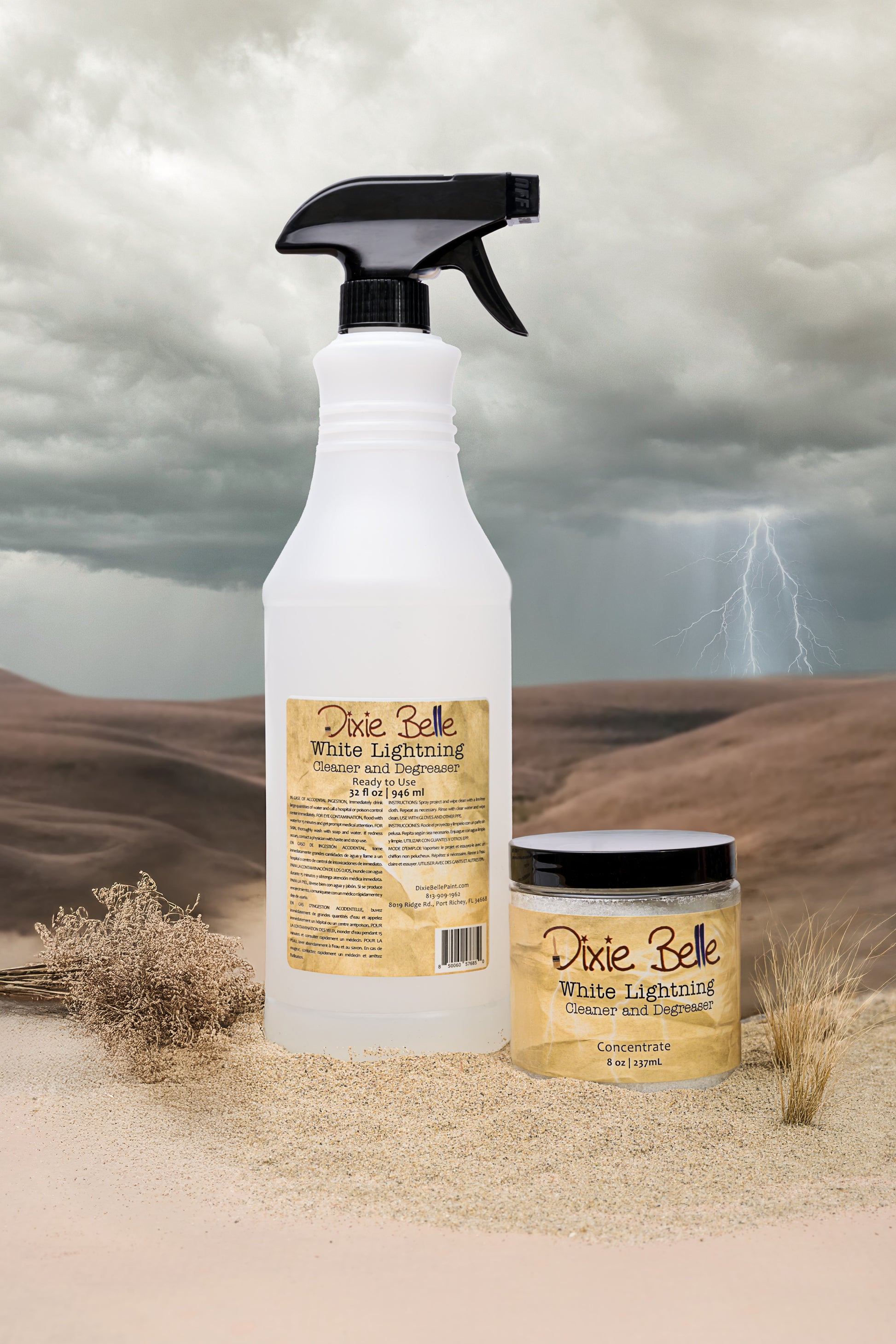 Dixie Belle White Lightning Cleaner and Degreaser – 32oz ready-to-use spray bottle and 8oz concentrate jar
