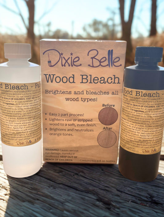 Dixie Belle Wood Bleach Kit box with Part A and Part B bottles outdoors
