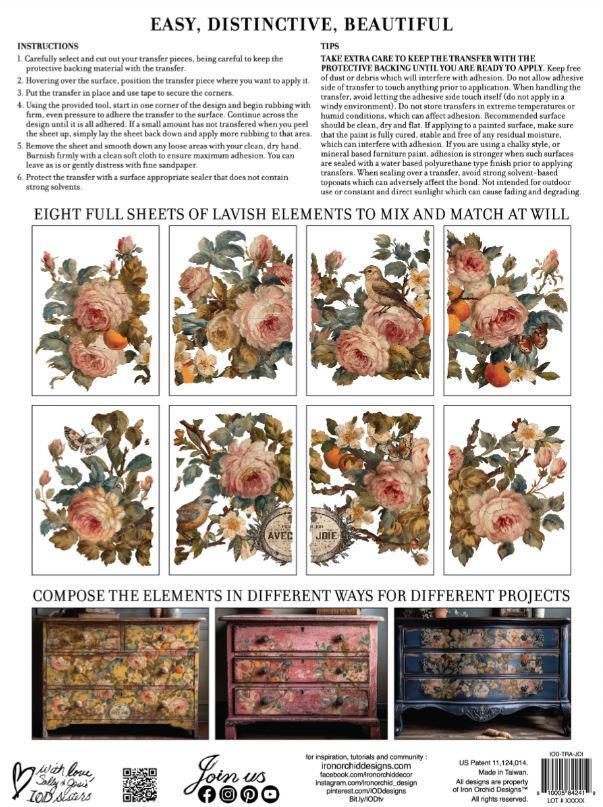 Joie des Roses Transfer (IOD) Iron Orchid Designs- 12×16 Pad™