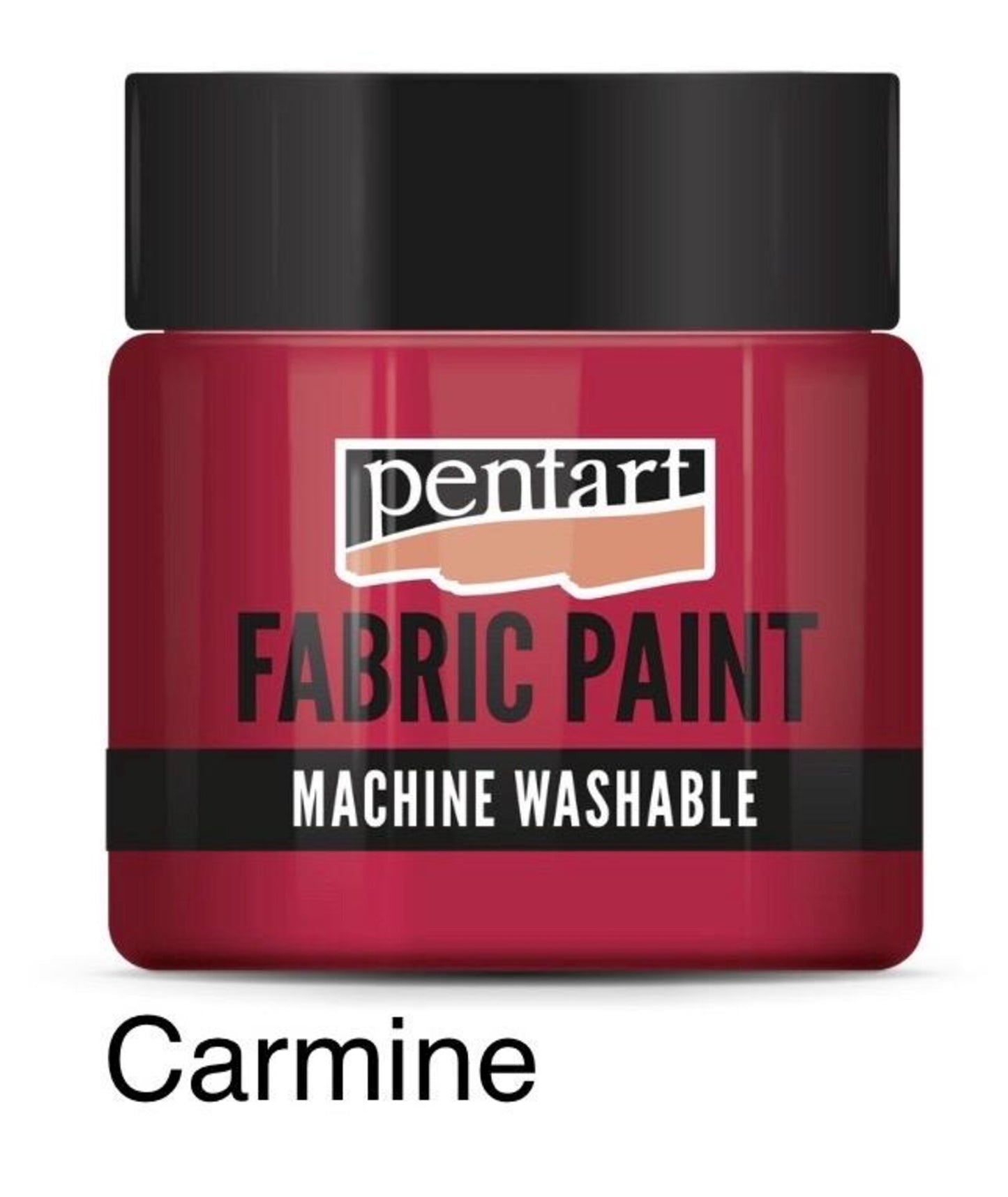 A jar of Pentart Fabric Paint in the color Carmine, a rich and vibrant deep red shade for fabric crafting.