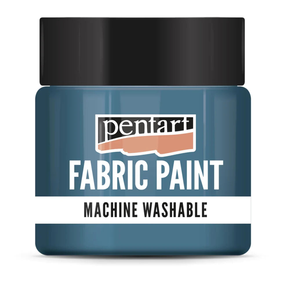 A jar of Pentart Fabric Paint in the color Petrol Blue, an ideal medium for DIY fabric crafts and textile upcycling.